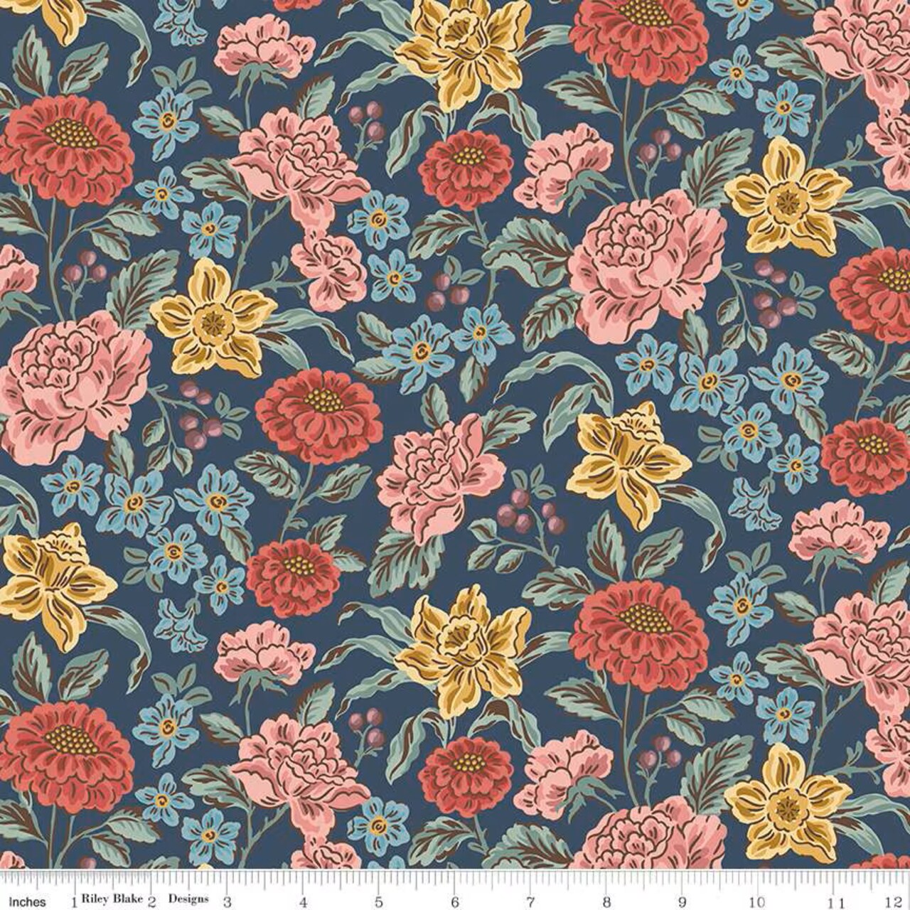 Fabric Riley Blake Jane Austen Navy Hartfield Emma by the Quarter Yard C16530-NAVY